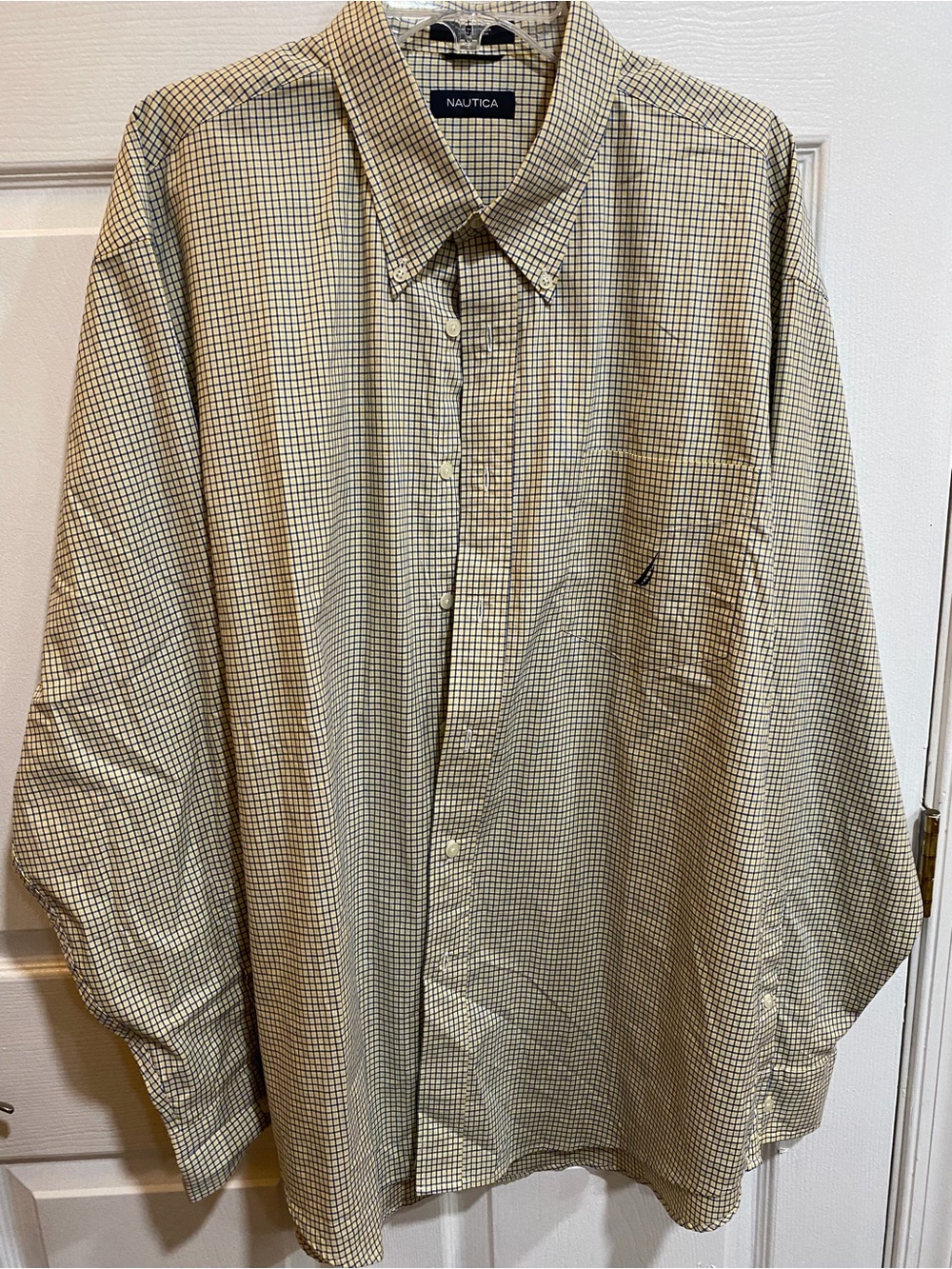 Nautica Men's Yellow and Navy Micro-Check Button-Down Shirt